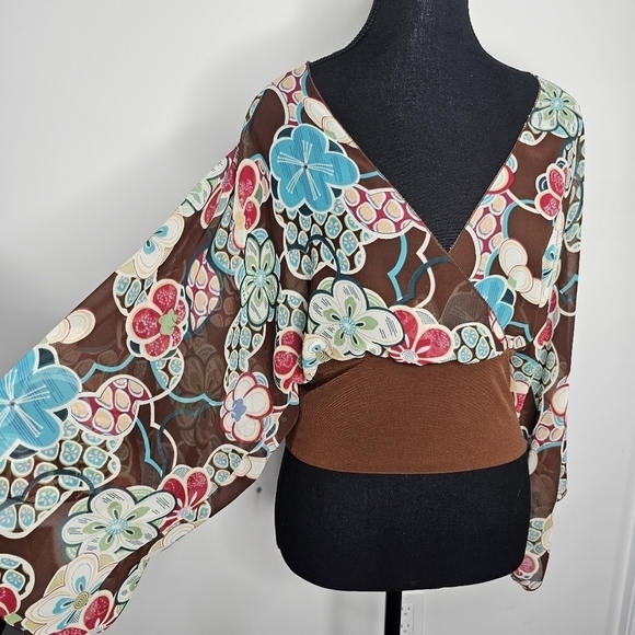 Women's Forever Floral Print Bell sleeve V-Neck Blouse, Lrg, Bohemian/Boho Chic - Picture 5 of 13